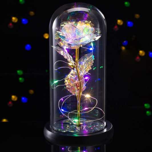 Mothers Day Rose Flower Gifts for Her,Forever Preserved Flowers,Artificial Flower Lasts in a Glass Dome, Unique Gifts for Mothers Day,Christmas,Anniversary(Colorful)